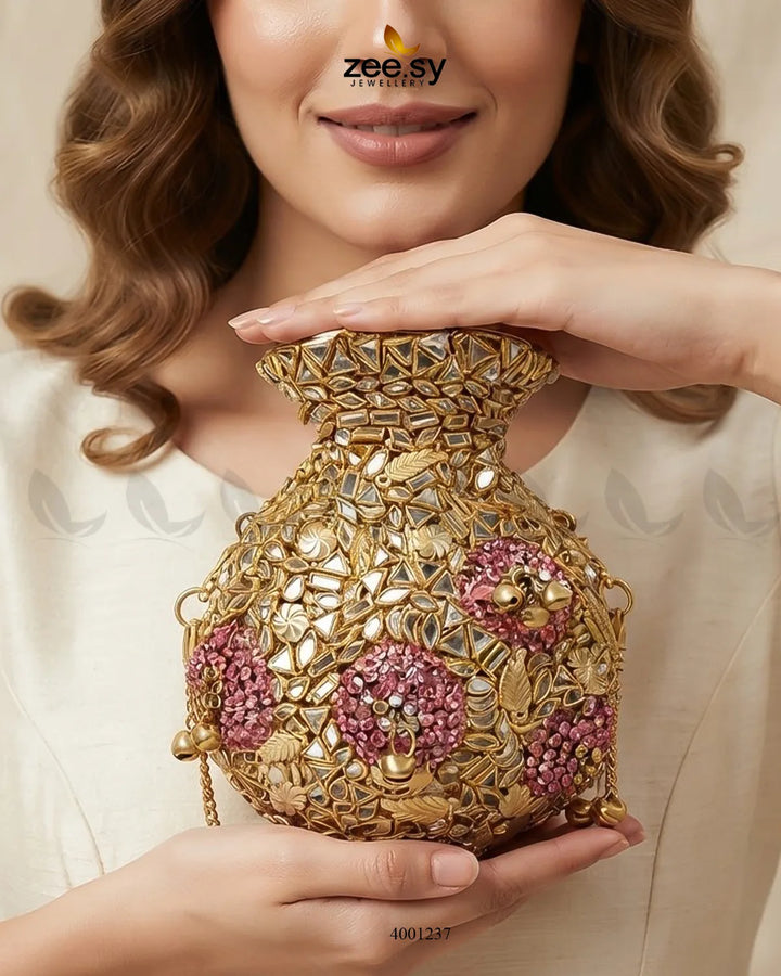 Embellished kundan Floral Potli Bag