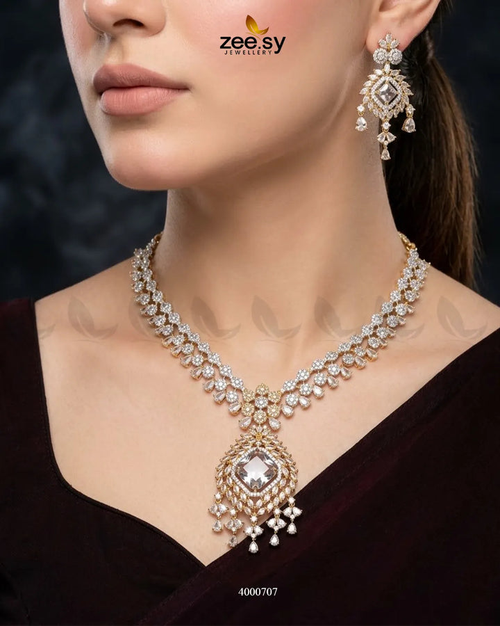 Ember Zircon Necklace Set - Golden Necklace Sets - Zeesy Jewellery Pakistan | Premium Artificial & Imitation Jewellery