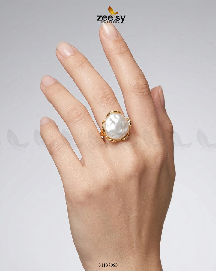 Ethereal Molten Gold Sea-Pearl Ring Finger Ring - Zeesy Jewellery Pakistan | Premium Artificial & Imitation Jewellery