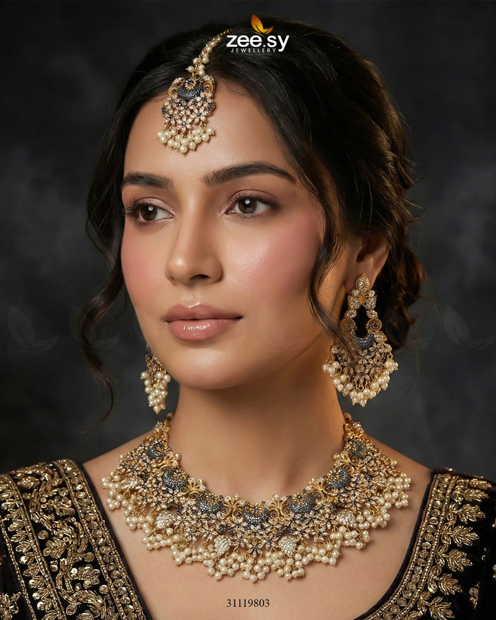 Faiqa's Rhodium Polished Bridal Set Bridal Set - Zeesy Jewellery Pakistan | Premium Artificial & Imitation Jewellery