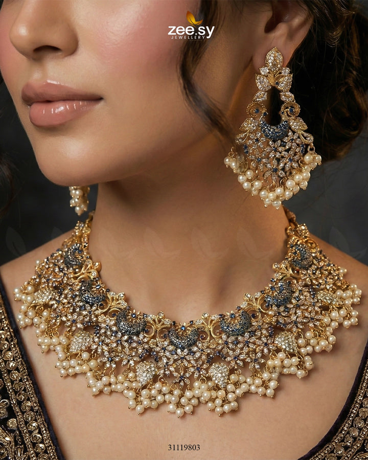Faiqa's Rhodium Polished Bridal Set Bridal Set - Zeesy Jewellery Pakistan | Premium Artificial & Imitation Jewellery