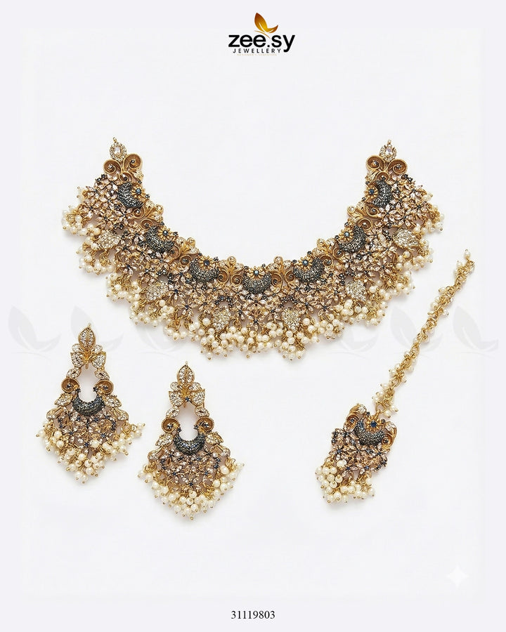 Faiqa's Rhodium Polished Bridal Set Blue Bridal Set - Zeesy Jewellery Pakistan | Premium Artificial & Imitation Jewellery