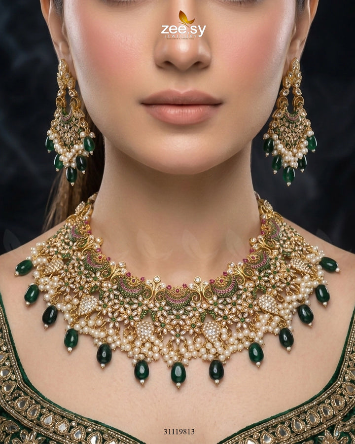 Faiqa's Rhodium Polished Bridal Set Bridal Set - Zeesy Jewellery Pakistan | Premium Artificial & Imitation Jewellery