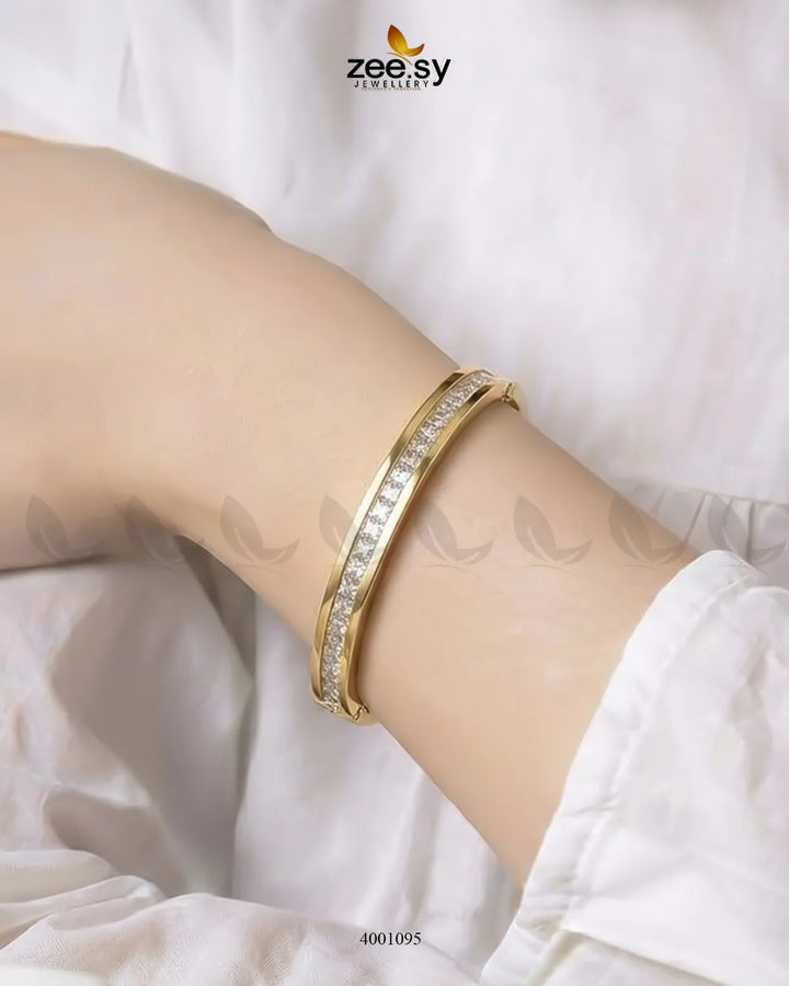 Silver MH26 Fine Zircon Line Cuff Bracelet with elegant row of sparkling zircon stones on a sleek cuff design.