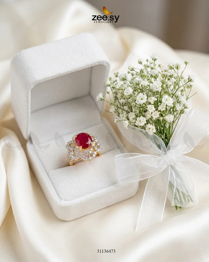 Floral Bold Gemstone Ring Finger Ring - Zeesy Jewellery Pakistan | Premium Artificial & Imitation Jewellery