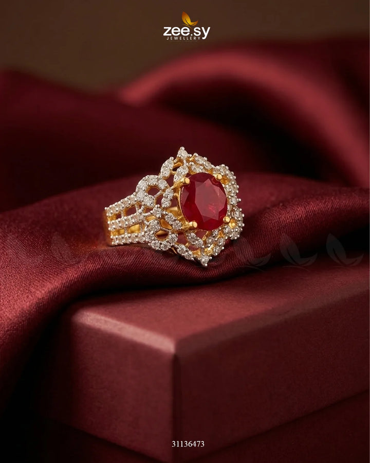 Floral Bold Gemstone Ring Finger Ring - Zeesy Jewellery Pakistan | Premium Artificial & Imitation Jewellery