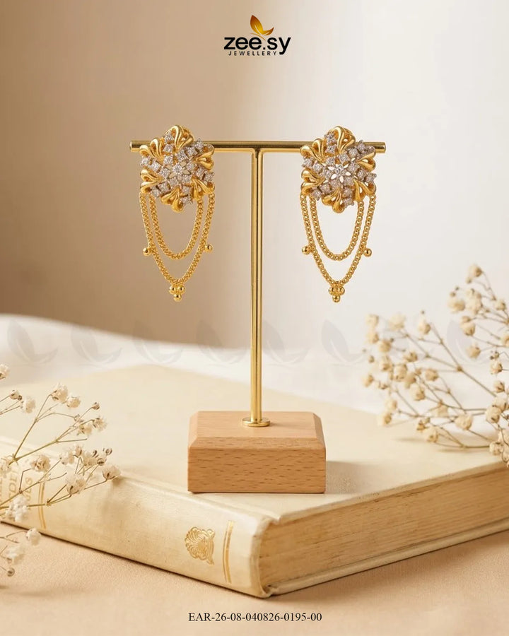 Floral Gemstone Chain Drop Earrings