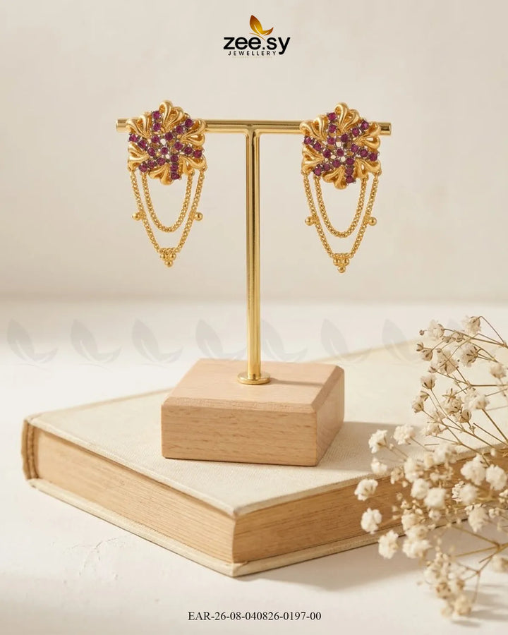 Floral Gemstone Chain Drop Earrings