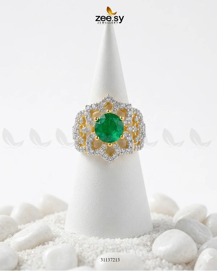 Floral Leaf Crystal Zircon Ring Finger Ring - Zeesy Jewellery Pakistan | Premium Artificial & Imitation Jewellery