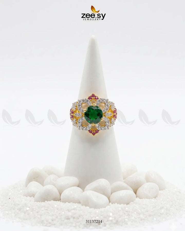 Floral Leaf Crystal Zircon Ring Finger Ring - Zeesy Jewellery Pakistan | Premium Artificial & Imitation Jewellery