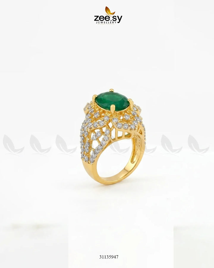Floral Stone Cluster Ring Golden Green Finger Ring - Zeesy Jewellery Pakistan | Premium Artificial & Imitation Jewellery