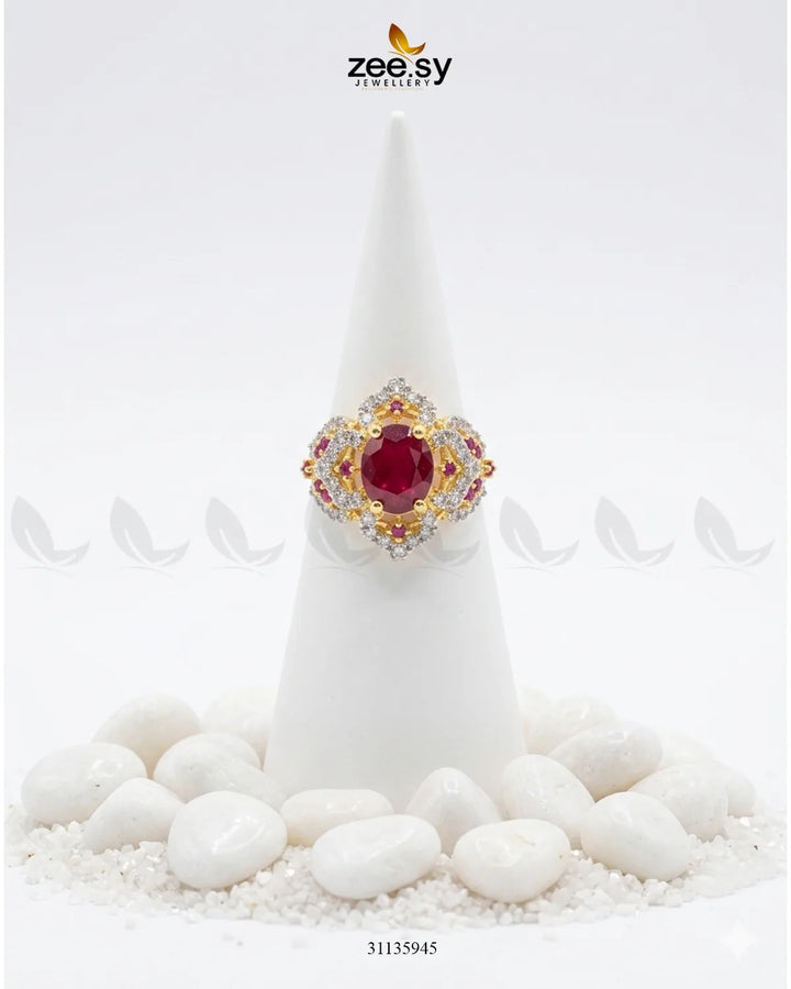 Floral Stone Cluster Ring Finger Ring - Zeesy Jewellery Pakistan | Premium Artificial & Imitation Jewellery