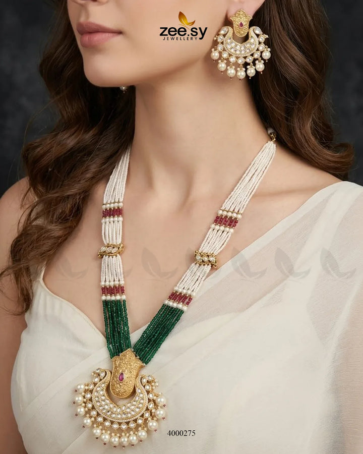 Floral Pearls Chandbali Malla Set