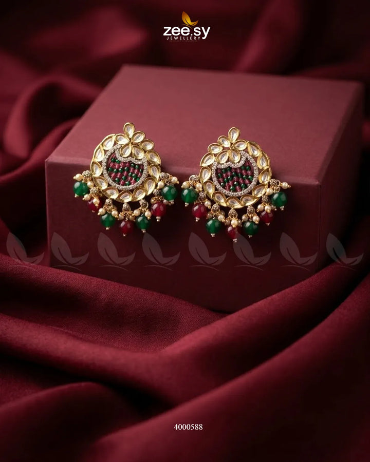 RHS09 floral round beads drop earrings featuring colorful gemstone-like beads and gold-tone hooks, elegant jewelry for special occasions.
