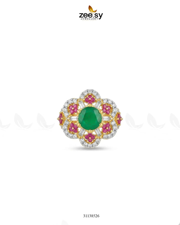 Flower Celestia Zirconia Ring Golden Green & Ruby Finger Ring - Zeesy Jewellery Pakistan | Premium Artificial & Imitation Jewellery
