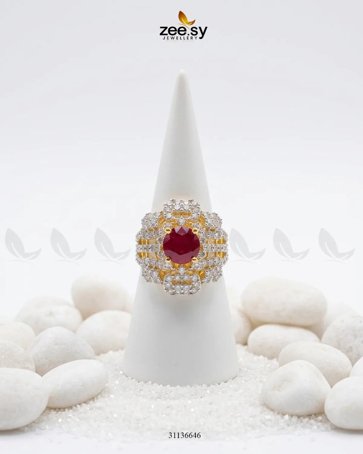 Flower Center Stone Cluster Ring Golden Red Finger Ring - Zeesy Jewellery Pakistan | Premium Artificial & Imitation Jewellery