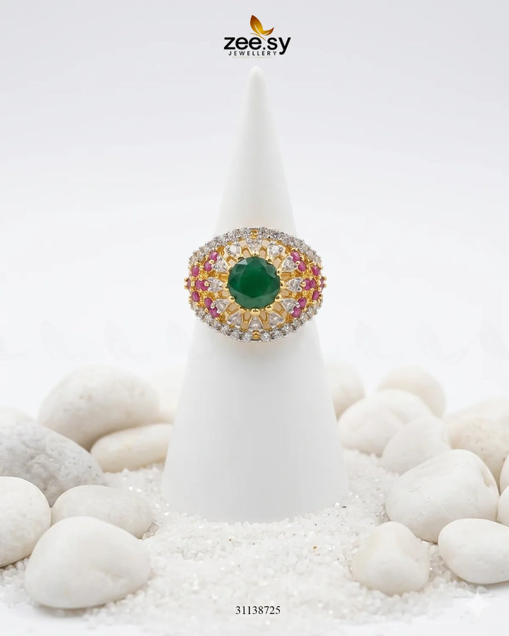 Forest Flora Dome Zirconia Ring Finger Ring - Zeesy Jewellery Pakistan | Premium Artificial & Imitation Jewellery