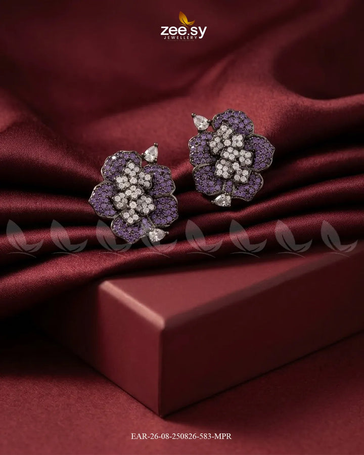 Forest Pave Zircon Earrings - Metallic Metallic Purple Earrings - Zeesy Jewellery Pakistan | Premium Artificial & Imitation Jewellery