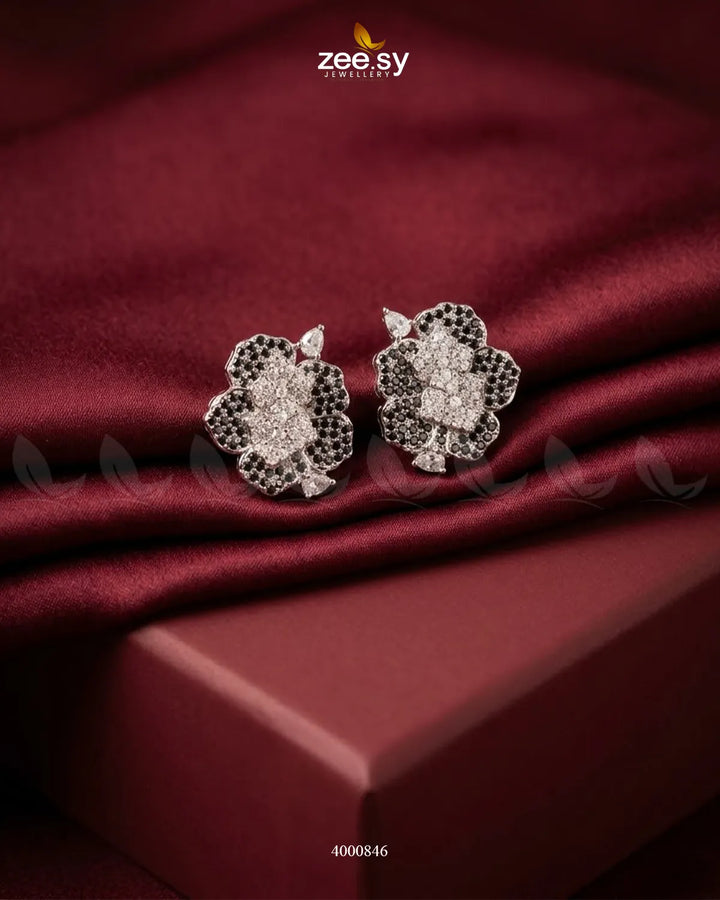 Forest Pave Zircon Earrings - Silver Silver Black Earrings - Zeesy Jewellery Pakistan | Premium Artificial & Imitation Jewellery
