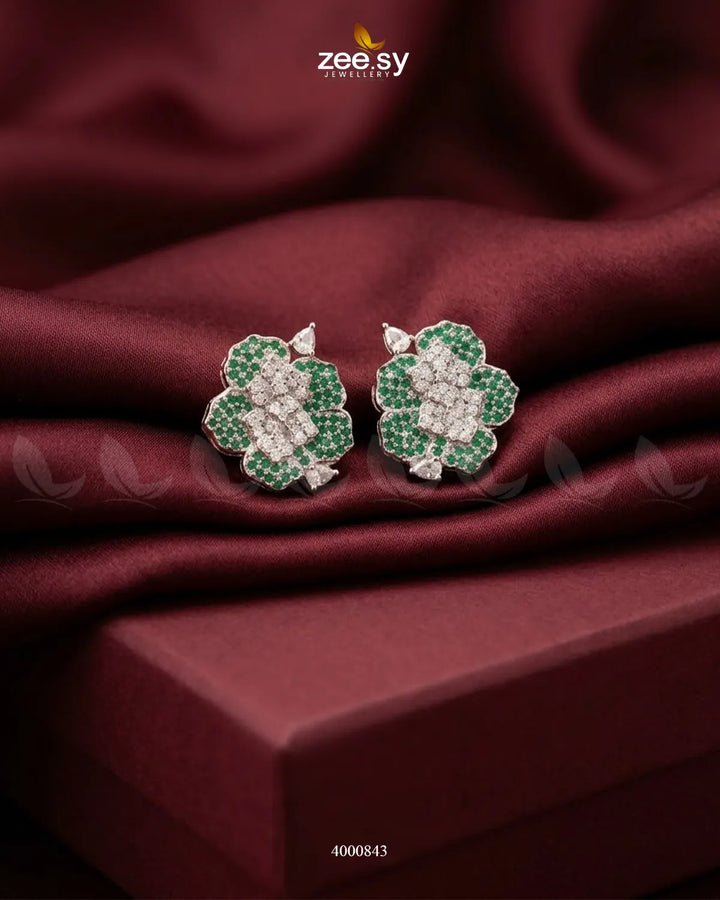 Forest Pave Zircon Earrings - Silver Silver Green Earrings - Zeesy Jewellery Pakistan | Premium Artificial & Imitation Jewellery