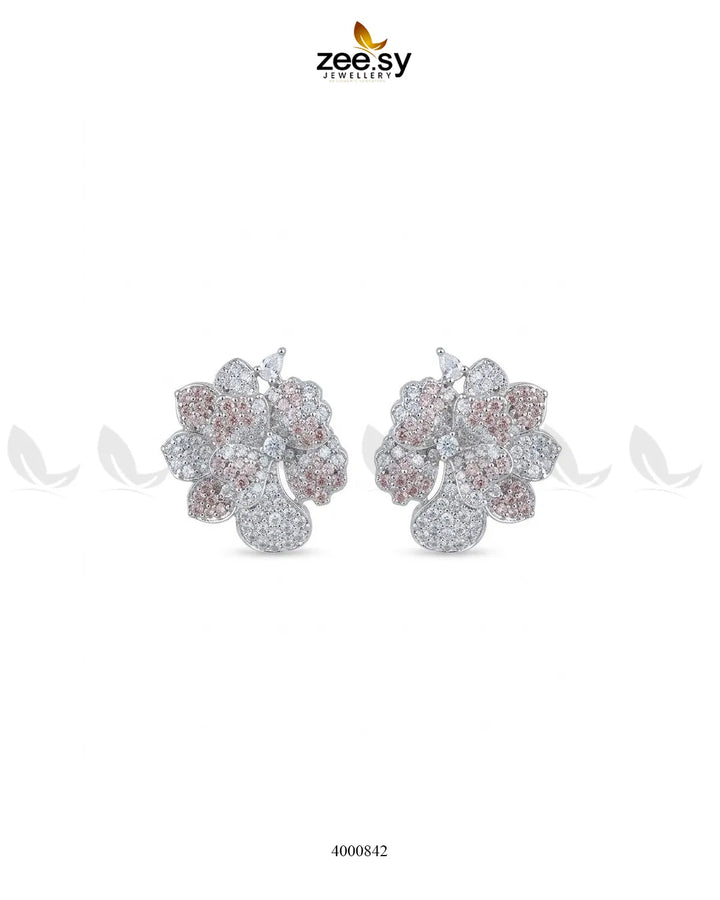 Sparkling AD Flower Earrings - Silver Earrings - Zeesy Jewellery Pakistan | Premium Artificial & Imitation Jewellery