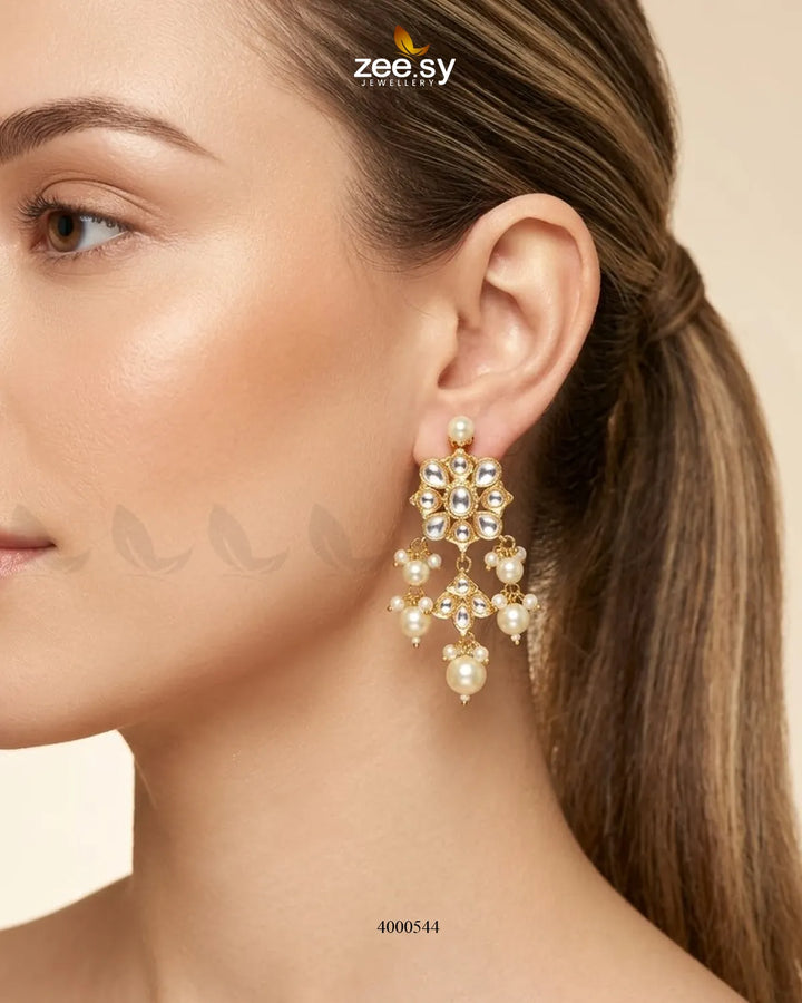Elegant floral cluster pearl earrings from RHS09 featuring intricate designs and shiny pearl accents.