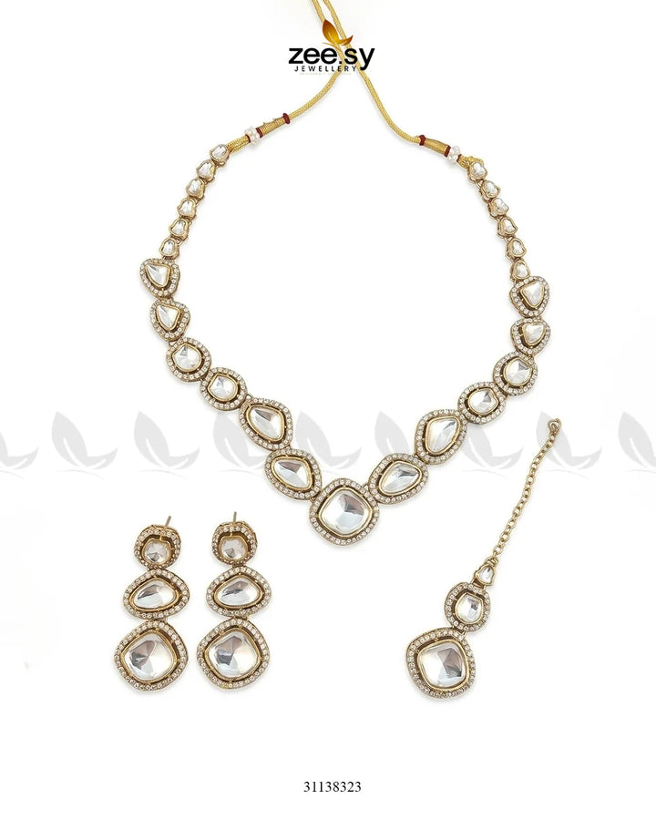 Geometric Bold Kundan Necklace Set Necklace Sets - Zeesy Jewellery Pakistan | Premium Artificial & Imitation Jewellery