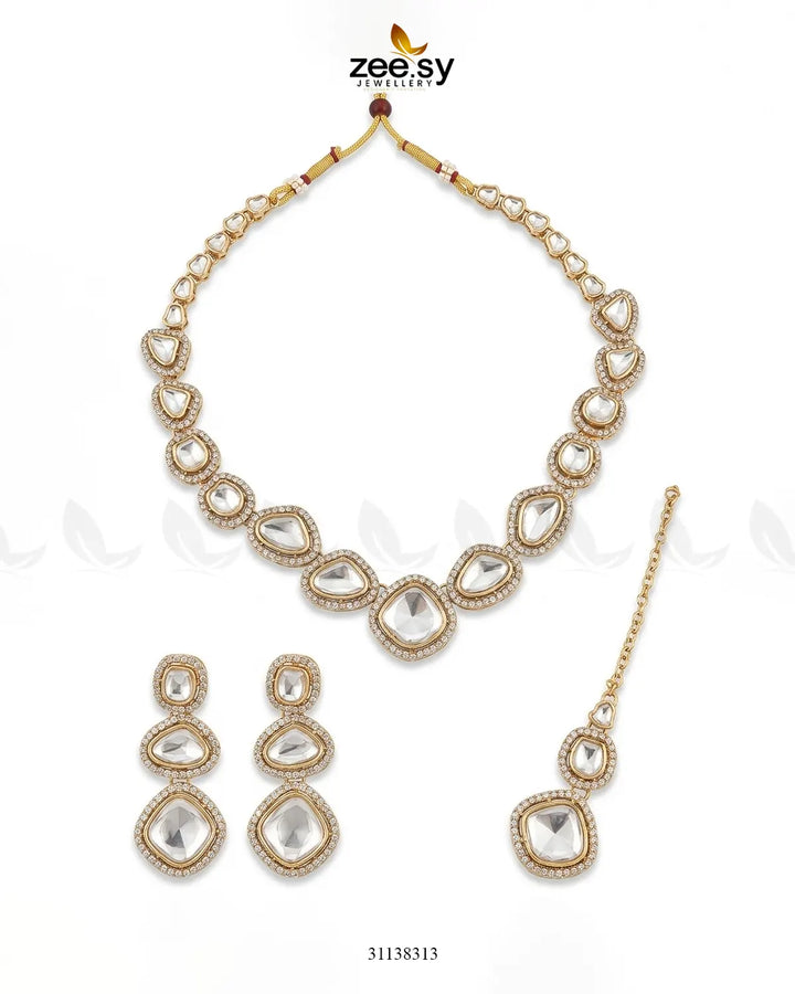 Geometric Bold Kundan Necklace Set Necklace Sets - Zeesy Jewellery Pakistan | Premium Artificial & Imitation Jewellery