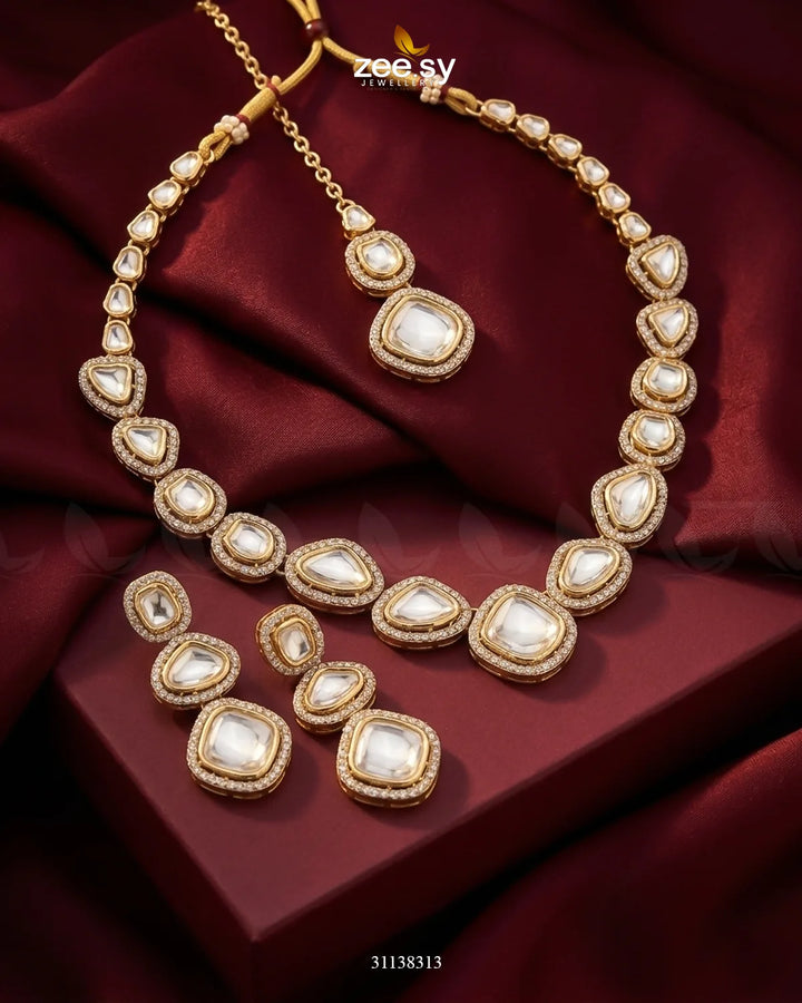 Geometric Bold Kundan Necklace Set Necklace Sets - Zeesy Jewellery Pakistan | Premium Artificial & Imitation Jewellery