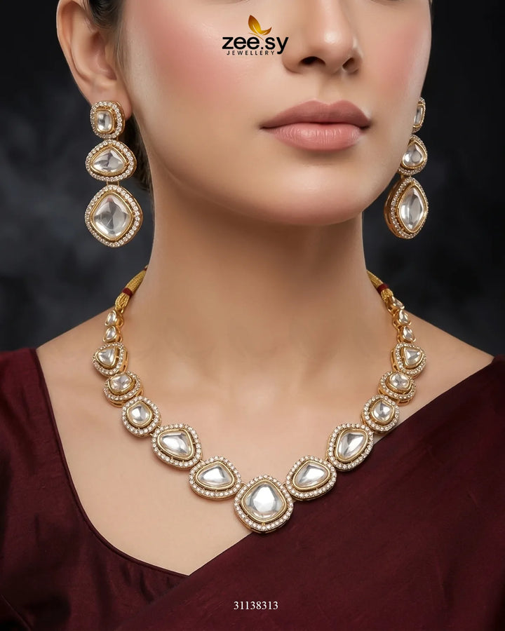 Geometric Bold Kundan Necklace Set Necklace Sets - Zeesy Jewellery Pakistan | Premium Artificial & Imitation Jewellery