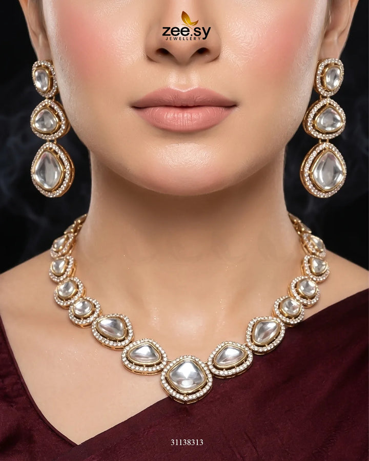 Geometric Bold Kundan Necklace Set Necklace Sets - Zeesy Jewellery Pakistan | Premium Artificial & Imitation Jewellery