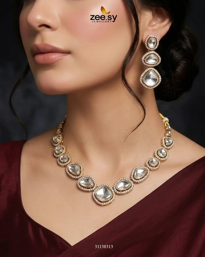 Geometric Bold Kundan Necklace Set Necklace Sets - Zeesy Jewellery Pakistan | Premium Artificial & Imitation Jewellery