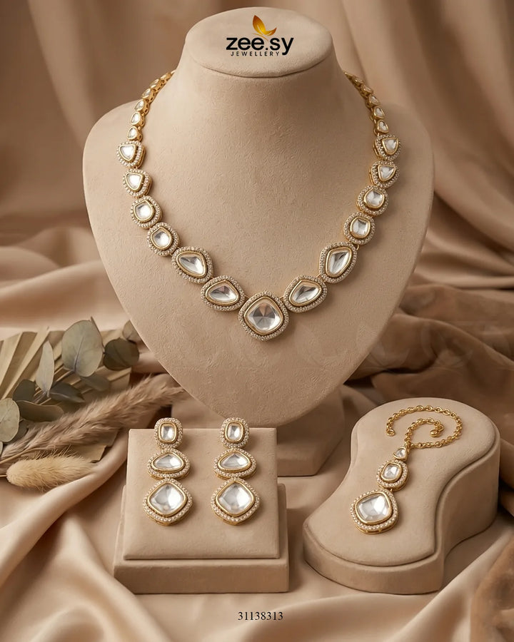 Geometric Bold Kundan Necklace Set Necklace Sets - Zeesy Jewellery Pakistan | Premium Artificial & Imitation Jewellery