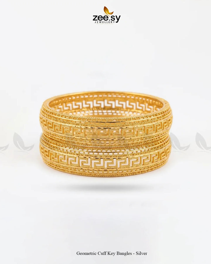 Geometric Cuff Key Bangles - Golden BANGLES - Zeesy Jewellery Pakistan | Premium Artificial & Imitation Jewellery