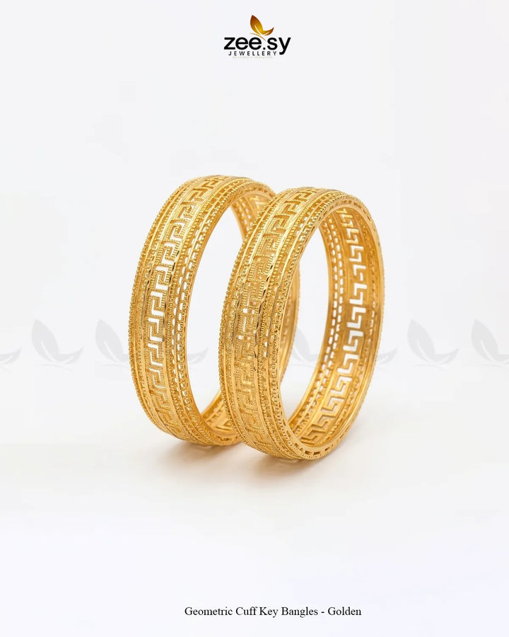Geometric Cuff Key Bangles - Golden BANGLES - Zeesy Jewellery Pakistan | Premium Artificial & Imitation Jewellery
