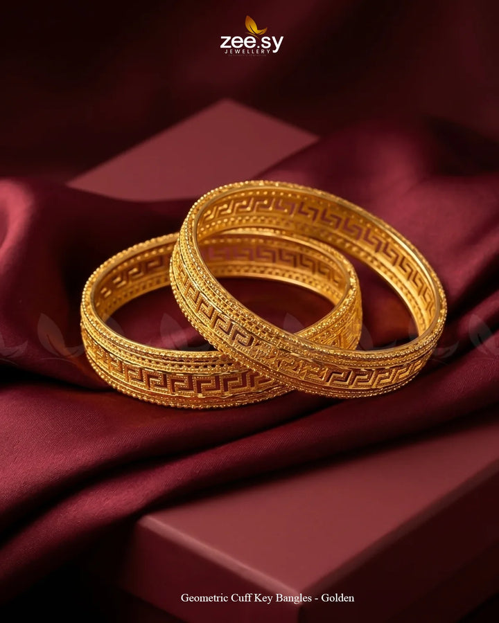 Geometric Cuff Key Bangles - Golden BANGLES - Zeesy Jewellery Pakistan | Premium Artificial & Imitation Jewellery