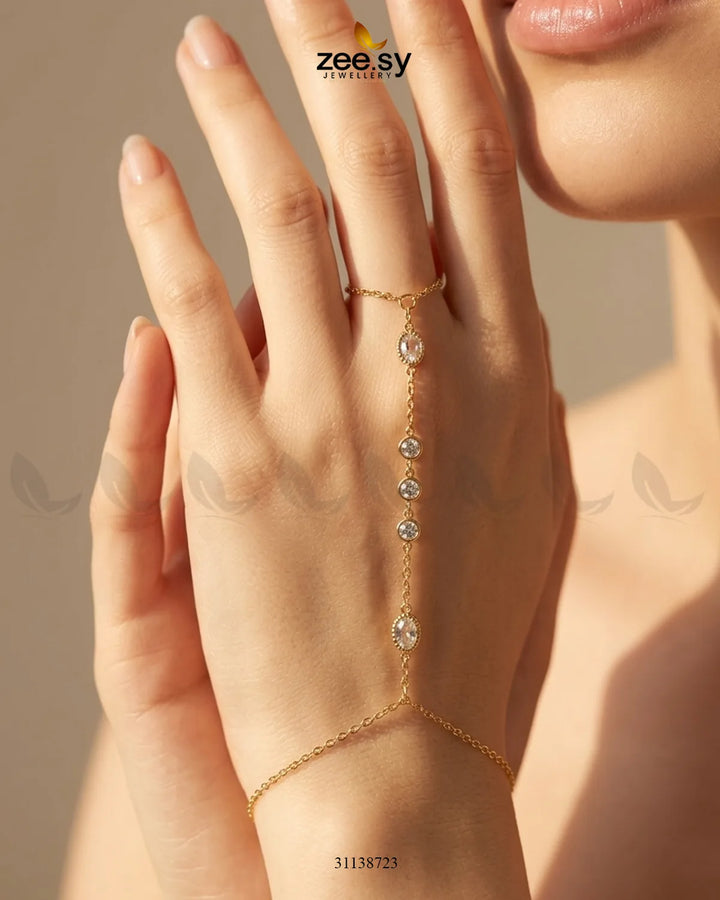 Gilded Crystal Link Finger Bracelet Bracelet - Zeesy Jewellery Pakistan | Premium Artificial & Imitation Jewellery