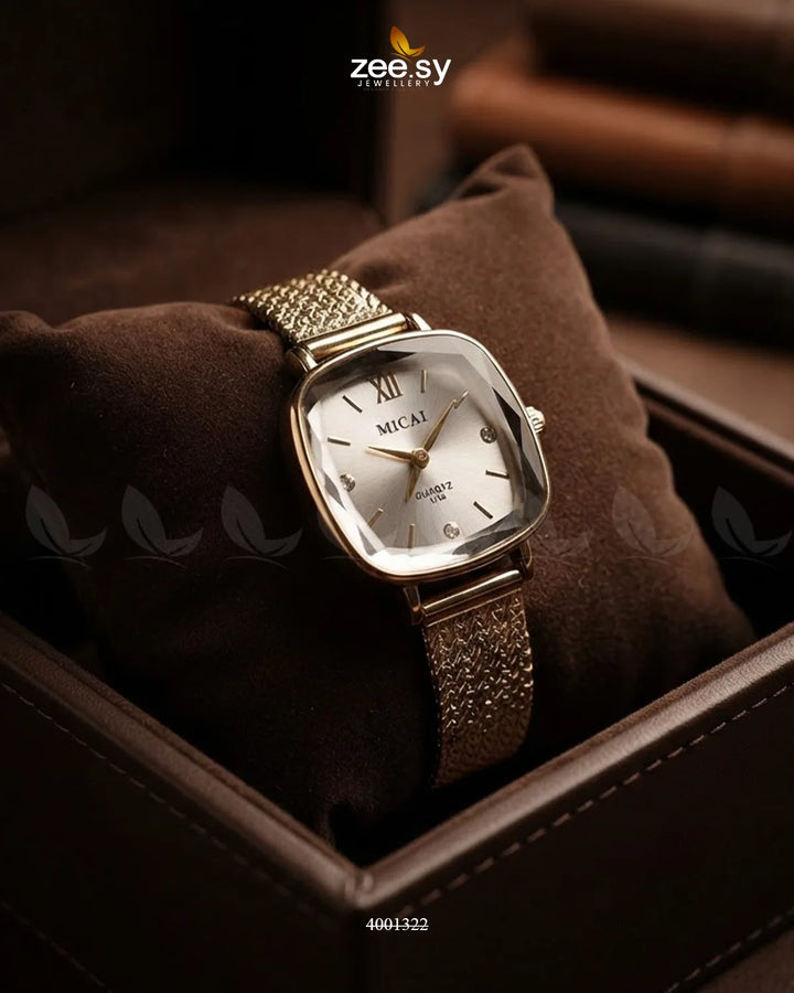 AJ03 Glacier Crystal Square Watch with clear crystal face and silver-tone band, showcasing elegant accessory design.
