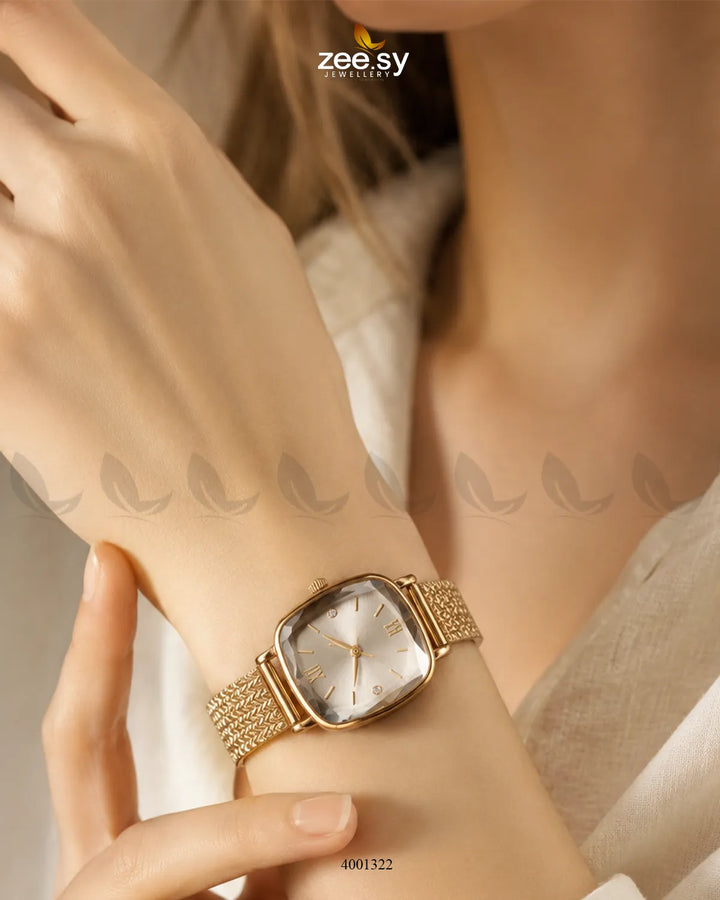 AJ03 Glacier Crystal Square Watch with a sleek, transparent crystal face and silver-tone square case, stylish accessories for men and women.