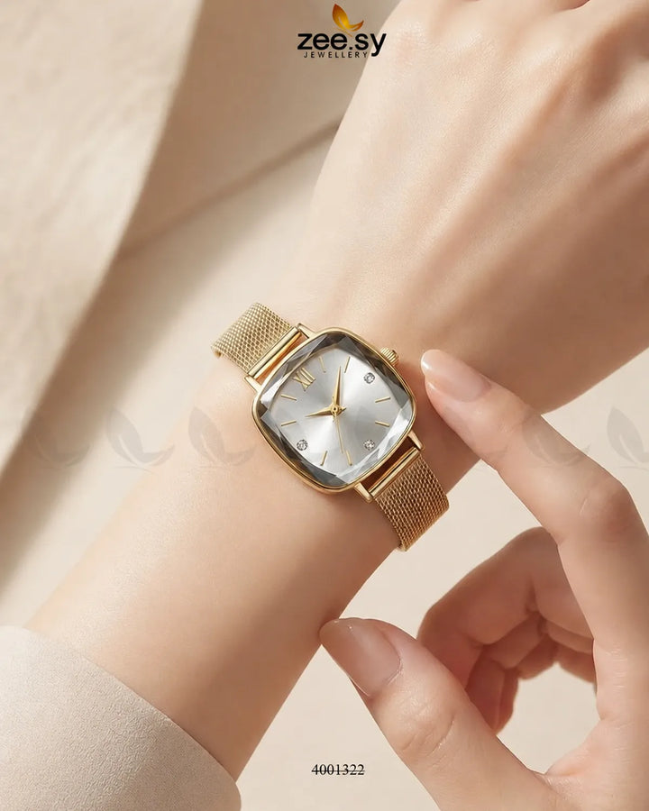 AJ03 Glacier Crystal Square Watch, a stylish accessory with a clear crystal square face and sleek band, perfect for elegant looks.