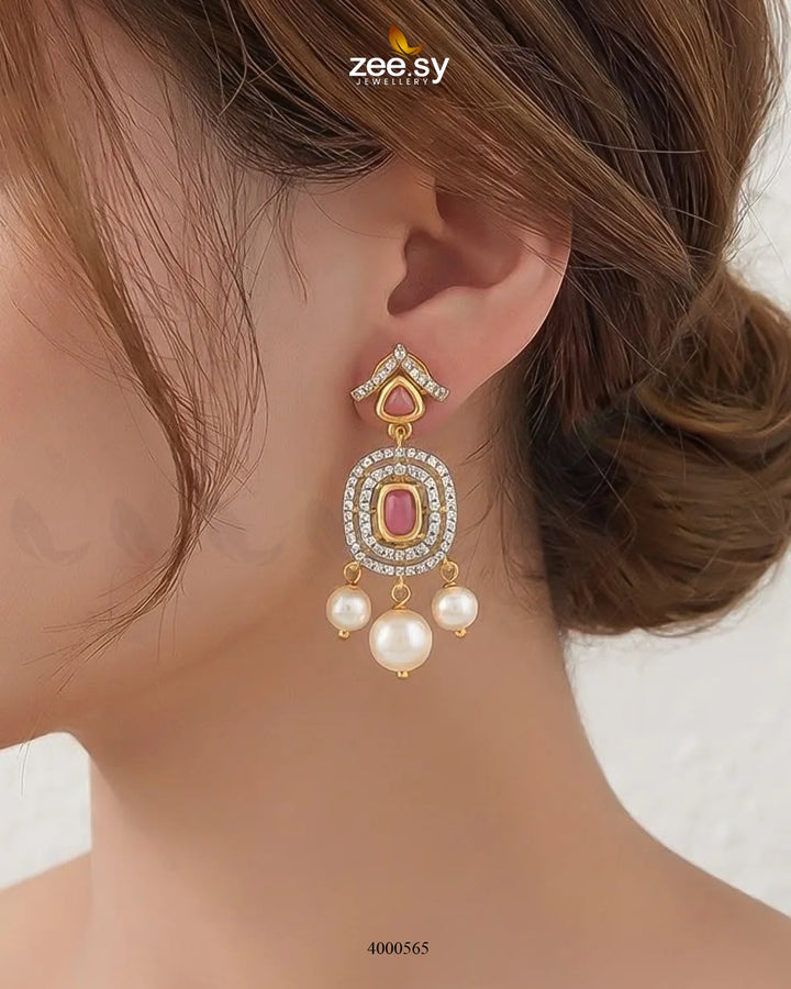 Gleam Pearl Zircon Earrings Earrings - Zeesy Jewellery Pakistan | Premium Artificial & Imitation Jewellery