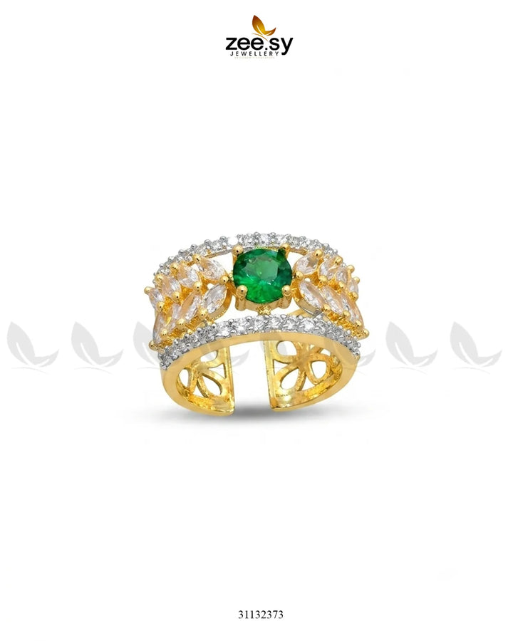 Golden Bloom Leaf Stone Ring Finger Ring - Zeesy Jewellery Pakistan | Premium Artificial & Imitation Jewellery