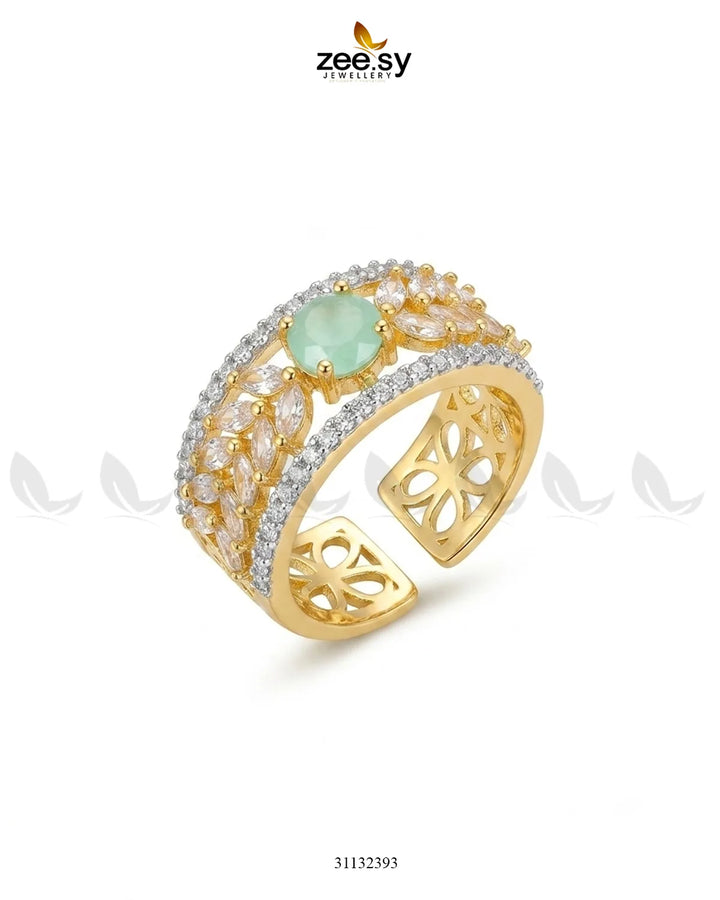 Golden Bloom Leaf Stone Ring Finger Ring - Zeesy Jewellery Pakistan | Premium Artificial & Imitation Jewellery