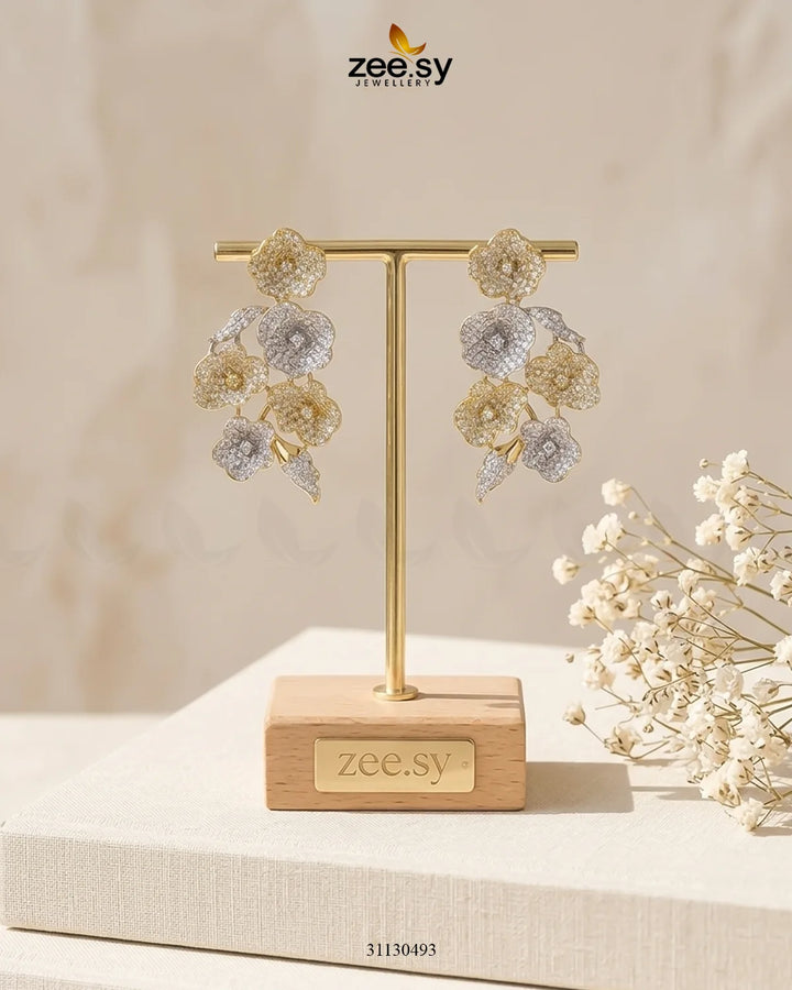 Golden Blossom Cluster Pave Earrings Earrings - Zeesy Jewellery Pakistan | Premium Artificial & Imitation Jewellery