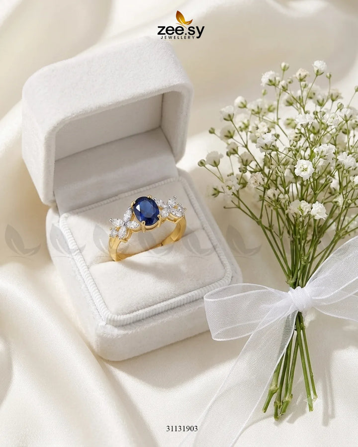 Golden Floral Central Gemstone Ring