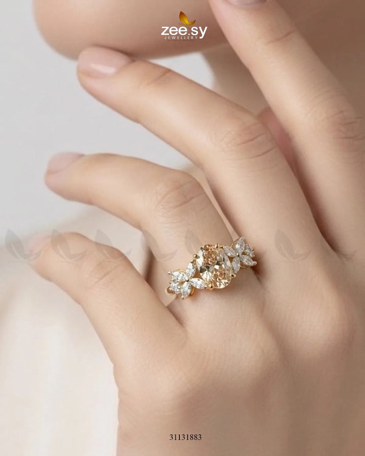 Golden Floral Central Gemstone Ring
