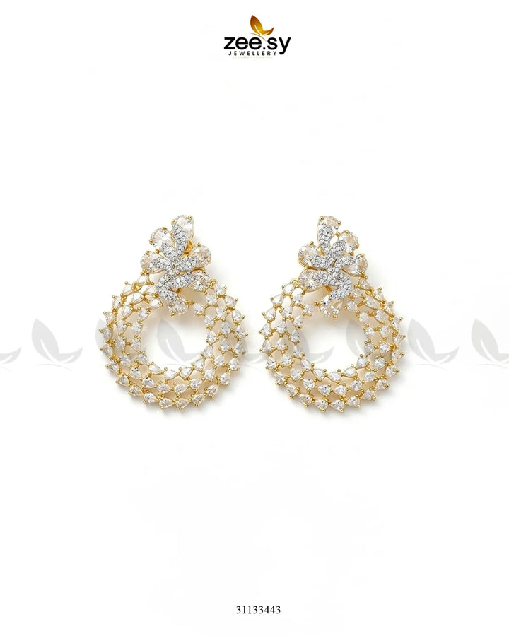 Golden Glimmering Crystal Danglers Earrings Earrings - Zeesy Jewellery Pakistan | Premium Artificial & Imitation Jewellery