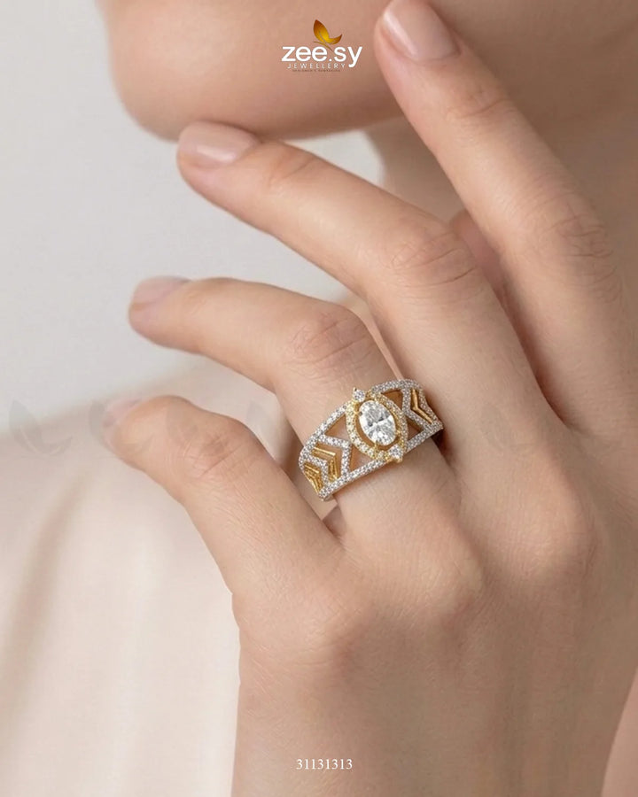 Golden Majestic Oval Stone Ring