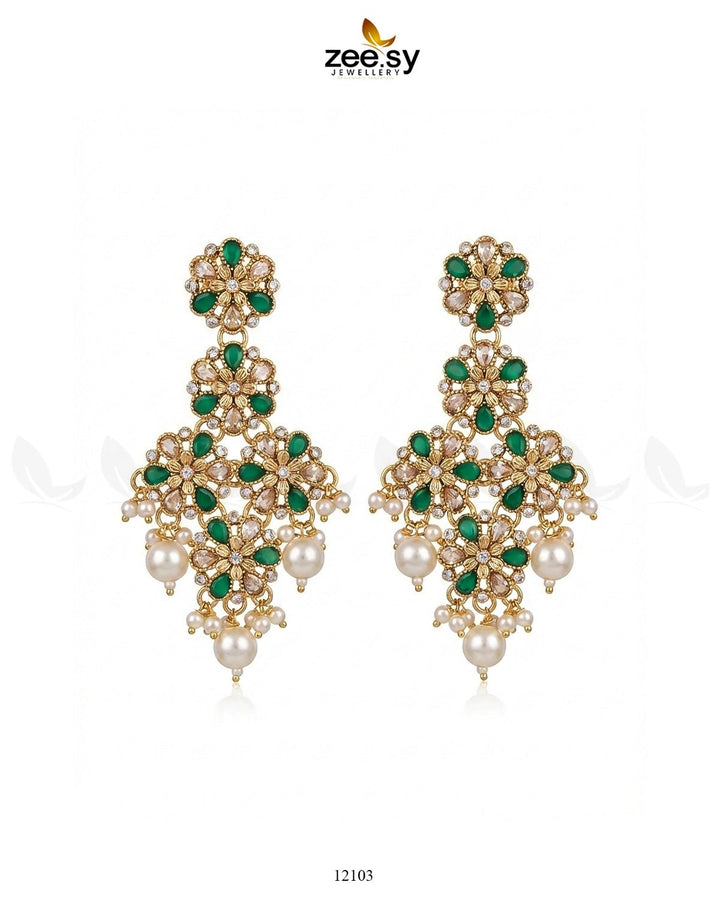 Golden Orchid Elegance Earrings Green Earrings - Zeesy Jewellery Pakistan | Premium Artificial & Imitation Jewellery