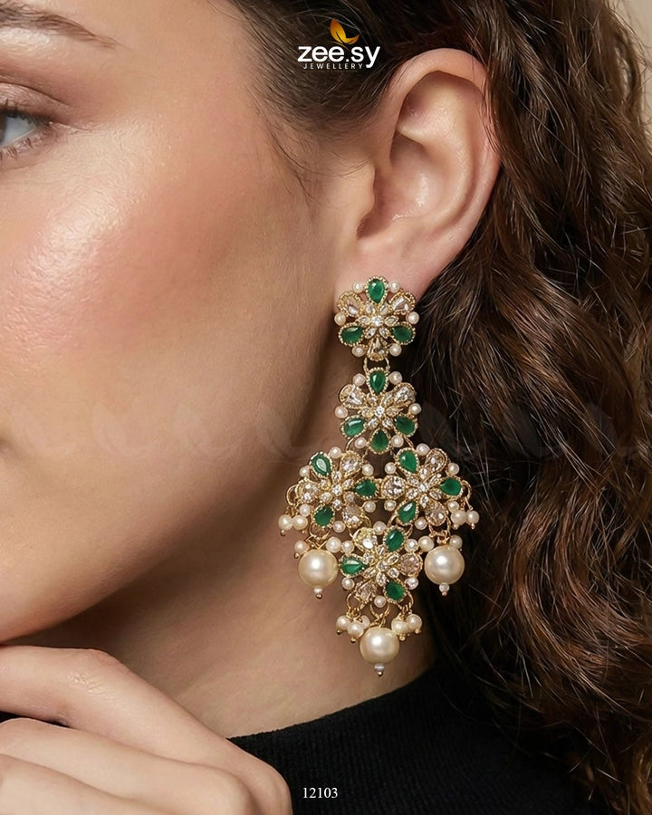 Golden Orchid Elegance Earrings Earrings - Zeesy Jewellery Pakistan | Premium Artificial & Imitation Jewellery